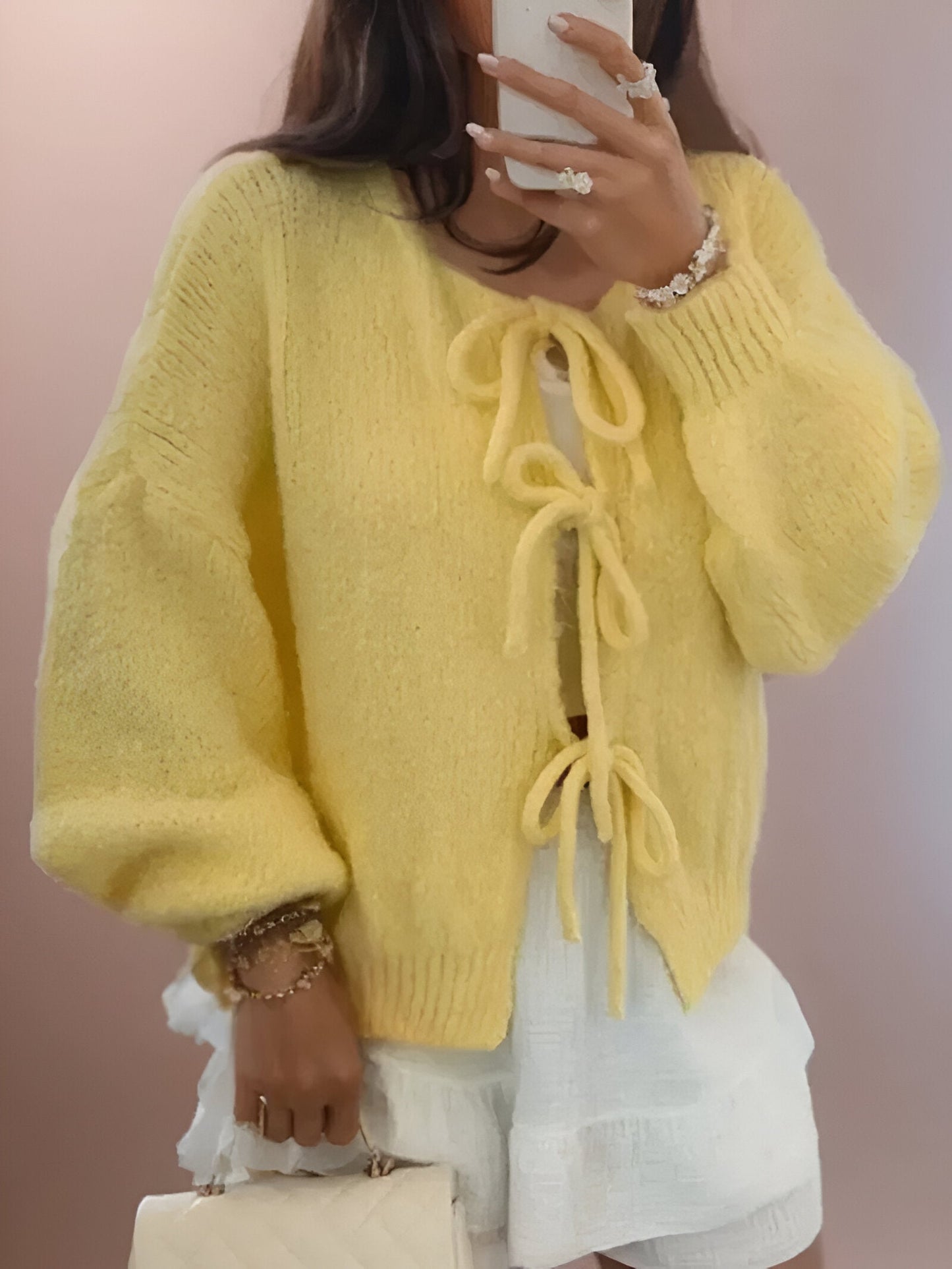 Marie | Strikket Cardigan med Sløjfe