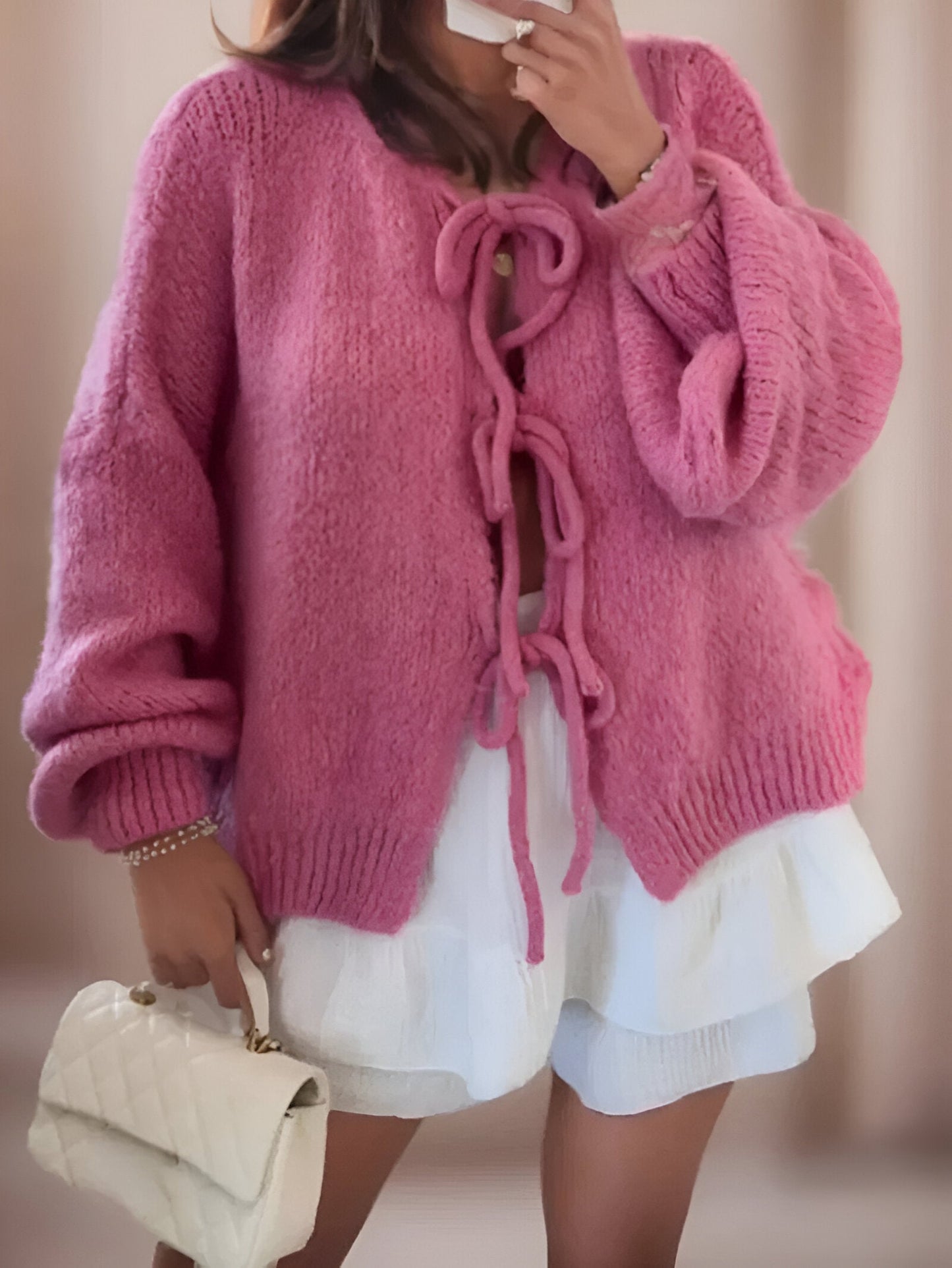 Marie | Strikket Cardigan med Sløjfe