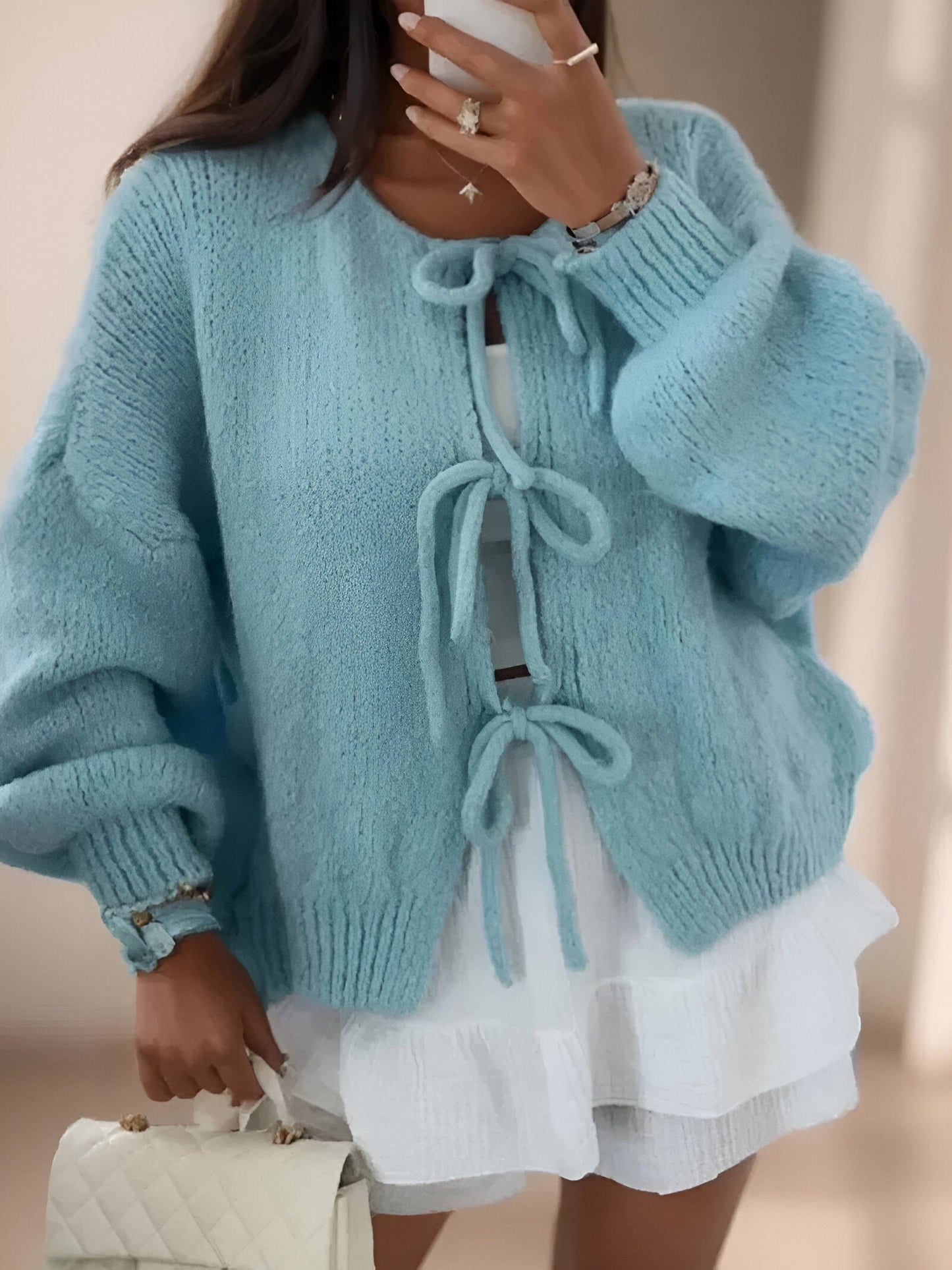 Marie | Strikket Cardigan med Sløjfe