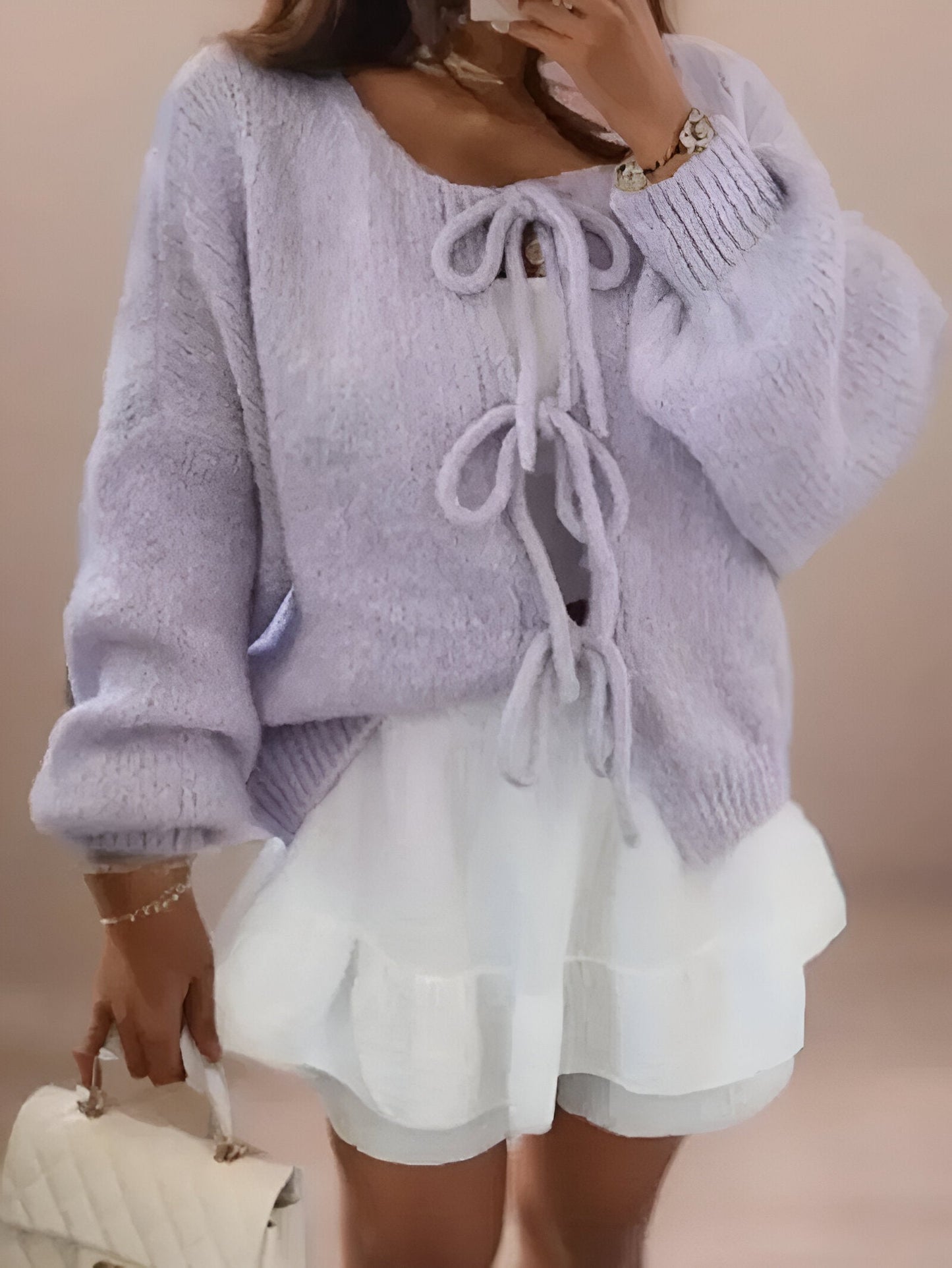 Marie | Strikket Cardigan med Sløjfe
