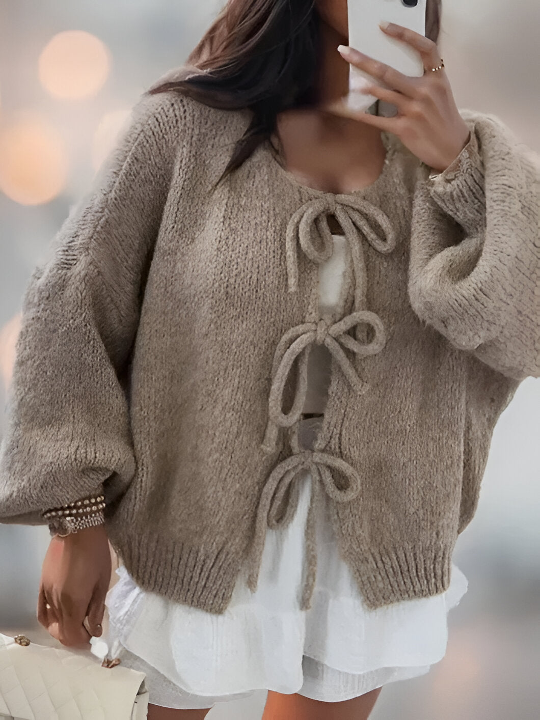 Marie | Strikket Cardigan med Sløjfe
